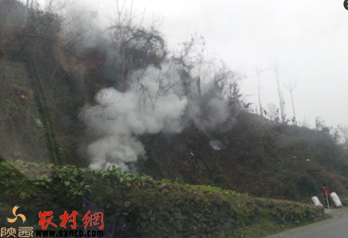 路邊村民正在焚燒雜草。